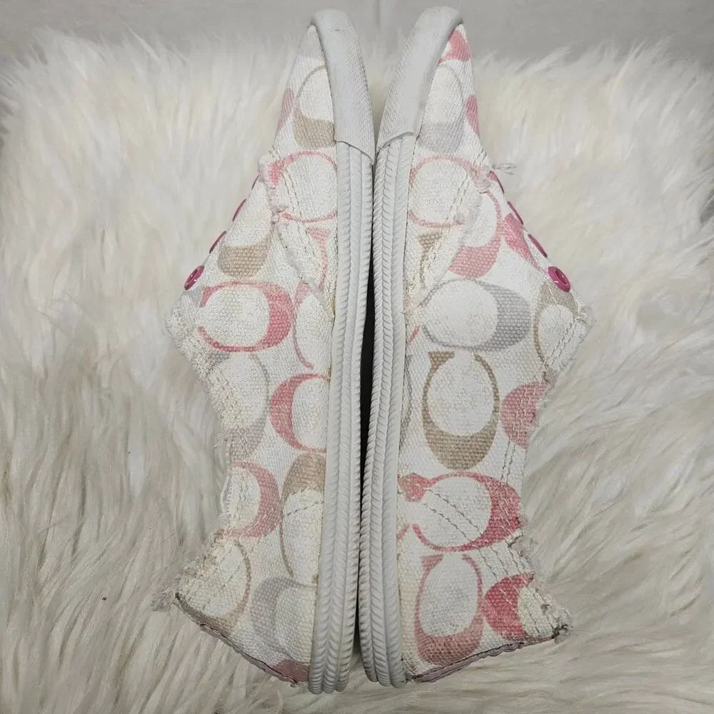 Coach Signature Katie Pink Canvas Slip On Sneakers Flat Shoes Women's 6.5
